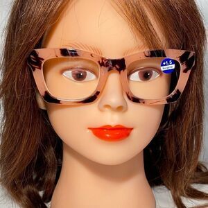 1292 Gretchen Reading Glasses 1.5 Square Pink Black Tortoise Frames NWT